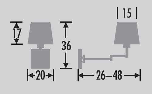 RUMBA wymiary: szerokość 20 cm, wysokość 36 cm, głębokość 26-48 cm