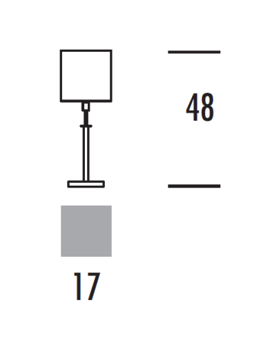 Ves wymiary: abażur 17 na 17 cm, wysokość całej lampy 48 cm.