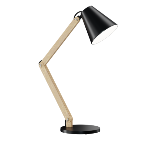 OLA lampa gabinetowa, biurkowa wykonana z drewna w połączeniu z metalowym kloszem i podstawą. Regulowane ramię.