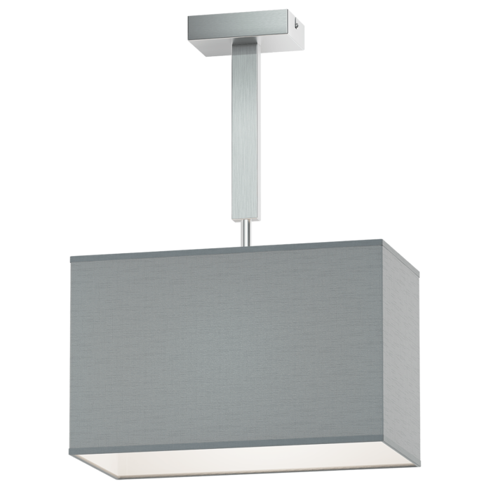 LUPUS Lampa Sufitowa. Metalowy korpus w kolorze inox w komplecie z tekstylnym abażurem w kształcie prostokąta